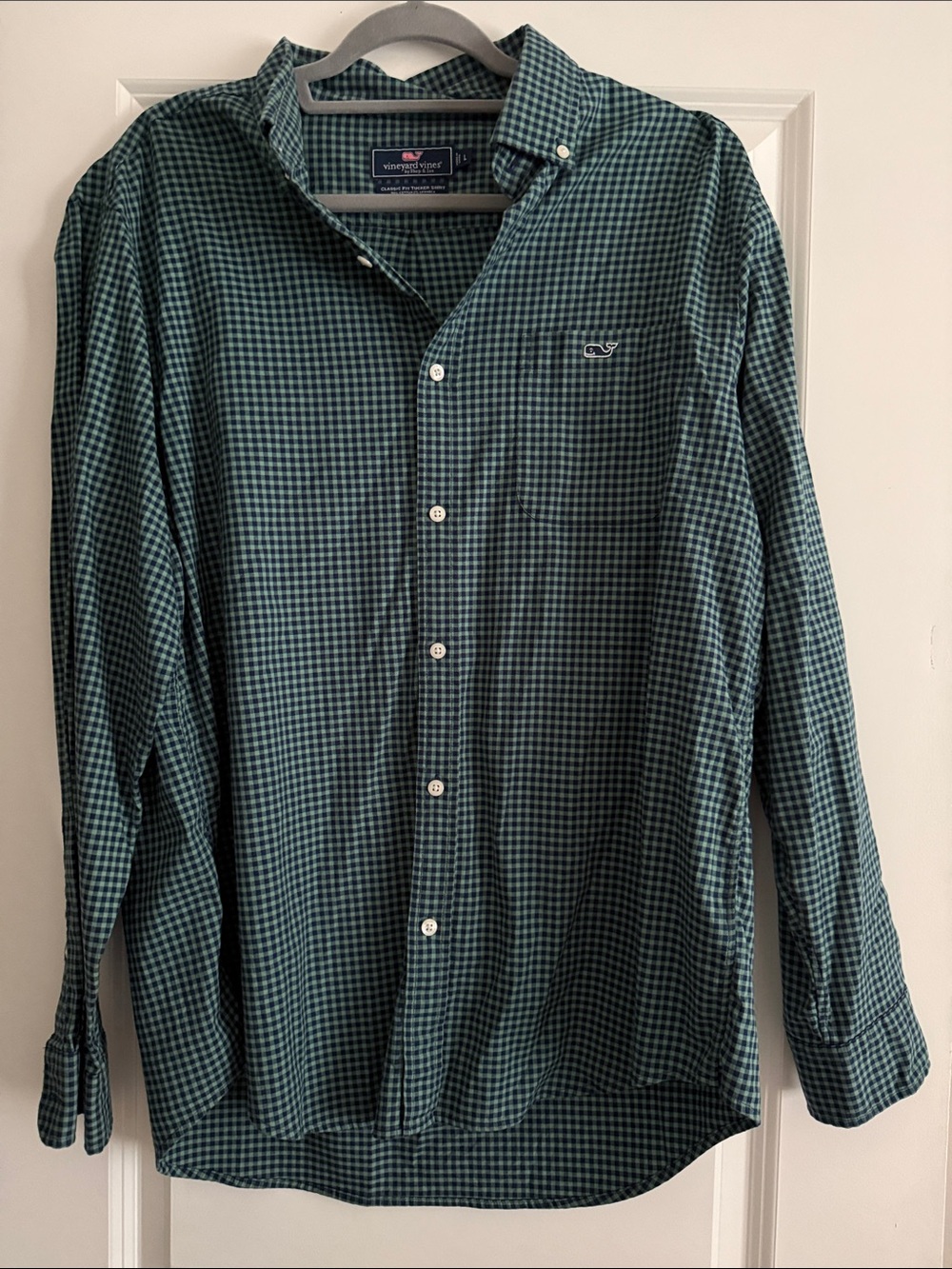 Vineyard Vines Teal and Navy Gingham Button-Down Shirt